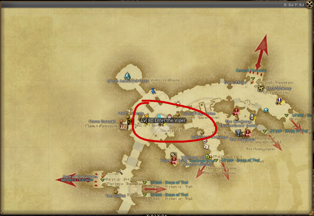 Map showing Enter the Viper quest location